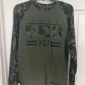 Kansas, KU Men's Green Camo long sleeve t-shirt, almost new!